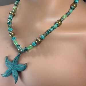 Beach Vibes Artisan Sea-Foam Green Glass Beads and Starfish Pendant